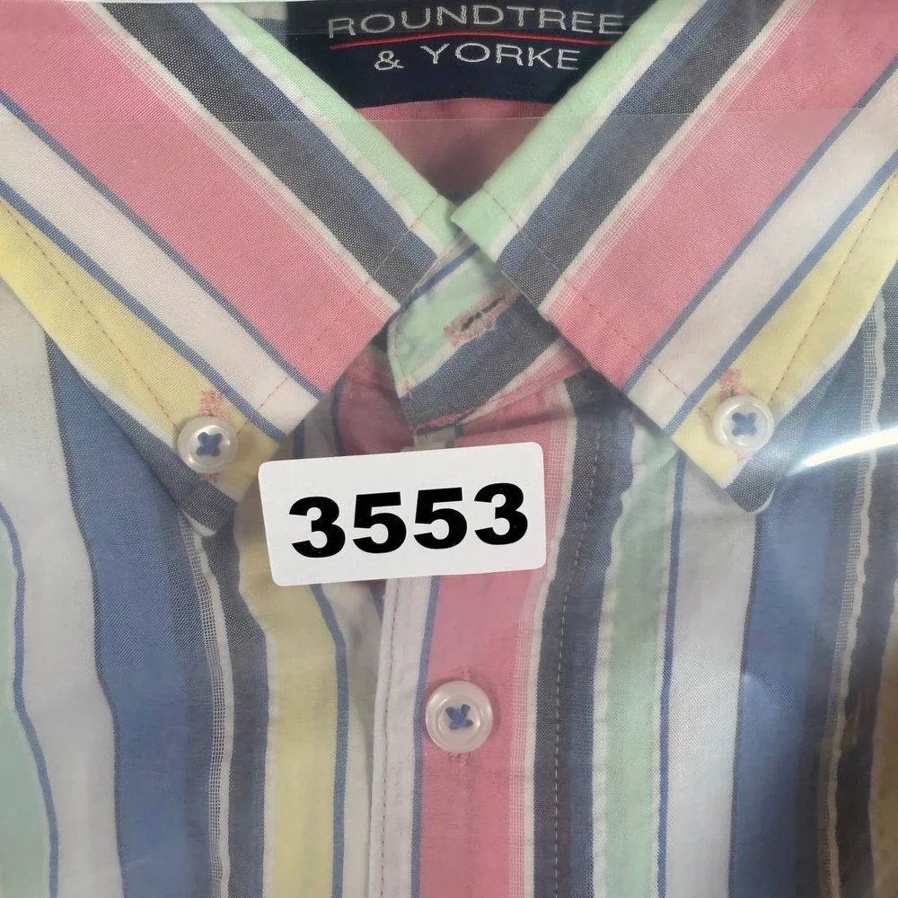 Roundtree & Yorke Mens XXL Vertical Stripe Short Sleeve Button Down NWT #3553 - Picture 7 of 7